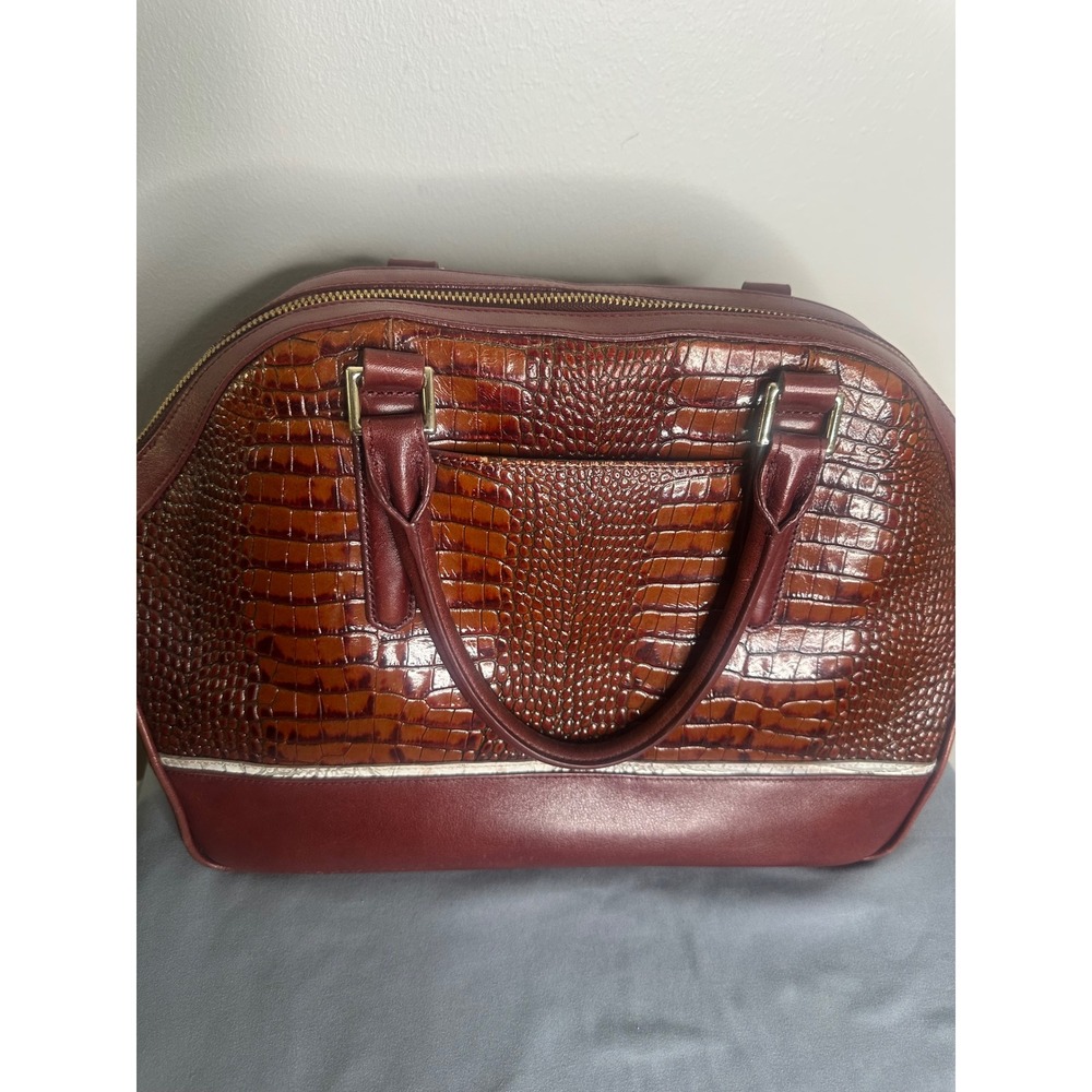 Brahmin Burgundy Brown Croc Embossed Leather Satchel Handbag and Wallet Set - Picture 13 of 16